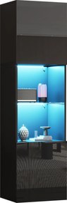 Vitrină lucioasă cu iluminare LED, 1 raft de sticlă, 45x35x160 cm, Negru