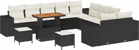 vidaXL Set de canapele pentru grădină cu pernă 13 pcs Negru poliratan