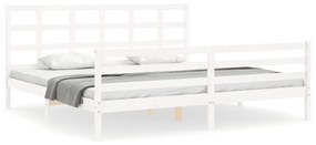 3194002 vidaXL Cadru de pat cu tăblie Super King Size, alb, lemn masiv