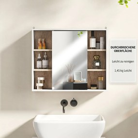 HOMCOM Dulap cu Oglinda din MDF si PAL, Dulap de Baie cu 3 Rafturi Laterale si Raft Interior Reglabil, 60x14.5x49.4 cm, Alb si Lemn Natur | Aosom RO