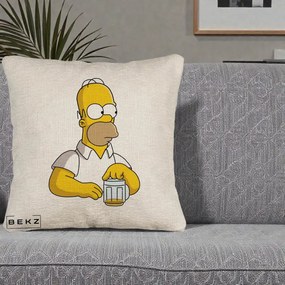 Perna Personalizata Homer Simpson cu Bere, 40x40 cm, Bej Canapea, Husa Detasabila, Perna Inclusa, BEKZ®