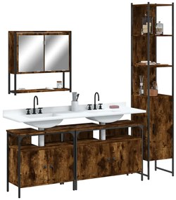 vidaXL Set mobilier de baie, 4 piese, stejar fumuriu, lemn prelucrat