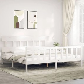 vidaXL Cadru de pat cu tăblie Super King Size, alb, lemn masiv