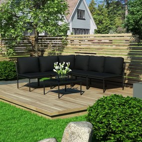 48588 vidaXL Set mobilier de grădină cu perne, 6 piese, negru, PVC