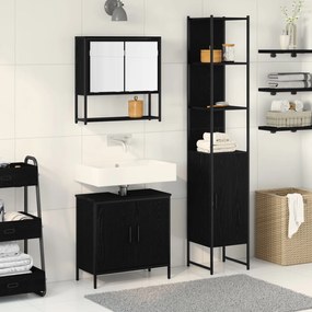 vidaXL Set de Mobilier pentru Baie 3 Piese Negru Stejar Lemn Prelucrat