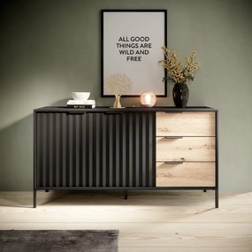 Comoda neagra in decor stejar artisan RAVE 153 2D3S