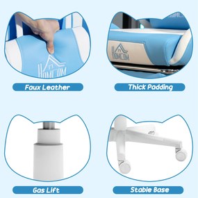 HOMCOM Scaun de gaming reclinabil cu suport pentru picioare și perne, 65x62x124 cm, alb și albastru | Aosom Romania