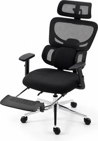 ErgoVanta — Scaun ergonomic, Spătar din Mesh, Suport lombar reglabil, Șezut buretat, Tetieră 2D, Cotiere reglabile, Mecanism cu blocare, Suport pentru picioare retractabil, Negru