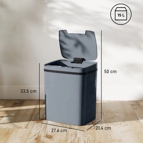 HOMCOM Coș de gunoi cu senzor 15 L Coș automat cu două moduri de deschidere, pentru birou, bucătării, 27,6 x 21,4 x 33,5 cm, Gri | Aosom Romania