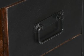 Bar insulă vintage din metal și lemn, negru și multicolor, cu bară pentru picioare, 3 rafturi și 2 sertare, 106 x 165 x 60 cm, „Barme”