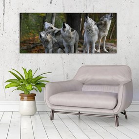 Tablou - Lupii de pe stâncă (120x50 cm)
