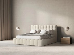 Pat tapitat cu tablie si lada depozitare, Mamaia, Micadoni Home, BL, 180x200 cm, catifea, bej deschis