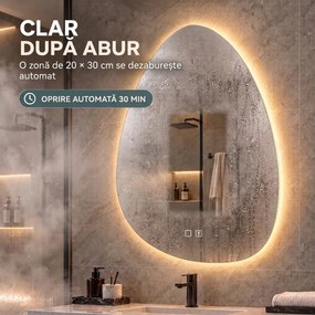HOMCOM Oglindă de baie cu LED, 3 culori, 60x80 cm, neregulată, Bluetooth, antiaburire, touch | Aosom Romania
