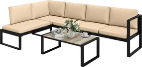 Outsunny Set mobilier de grădină 4 piese, set canapele cu 2 canapele duble, scaun fără brațe, masă de cafea, pentru balcon, Khaki | Aosom Romania