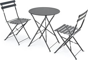 Set gradina LIVORNO, negru, metal, cu masa si 2 scaune pliante