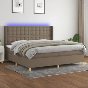 3139225 vidaXL Pat cu arcuri, saltea și LED, gri taupe, 200x200 cm, textil