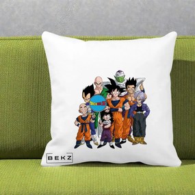 Perna Personalizata Dragon Ball Z Grup Complet, 40x40 cm, Alba Mata, Husa Detasabila, Perna Inclusa, BEKZ®