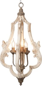 Lustra alba, din lemn, aspect vintage, Ø40x79 cm