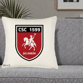 Perna Personalizata CSC 1599 Selimbar Fotbal, 40x40 cm, Crem Reliefat, Husa Detasabila, Perna Inclusa, BEKZ®