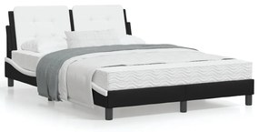 3214115 vidaXL Cadru de pat cu LED, negru și alb, 140x200 cm, piele ecologică