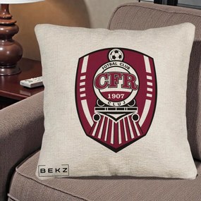 Perna Personalizata CFR Cluj Fotbal Club 1907, 40x40 cm, Bej Canapea, Husa Detasabila, Perna Inclusa, BEKZ®