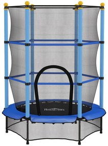 HOMCOM Trambolină Elastică pentru Copii cu Plasă de Siguranță și Țevi Căptușite, Vârstă 3-10 Ani, Ø140x190 cm, Albastru | Aosom Romania