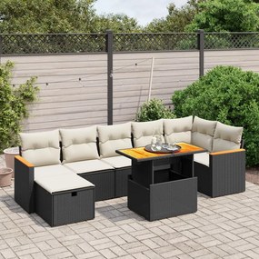 3276045 vidaXL Set mobilier de grădină cu perne, 8 piese, negru, poliratan