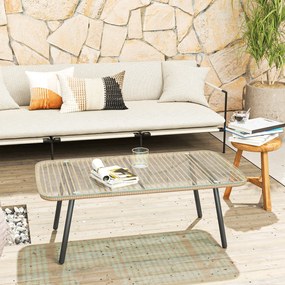 Outsunny Măsuță de Grădină din Ratan PE și Sticlă 110x60x40 cm Lemn Natural | Aosom Romania