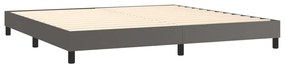 Pat box spring cu saltea, gri, 200x200 cm, piele ecologica Gri, 200 x 200 cm, Culoare unica si cuie de tapiterie
