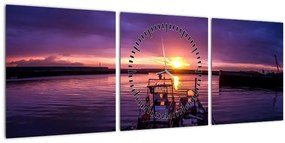 Tablou cu barci pescărești în port (cu ceas) (90x30 cm)