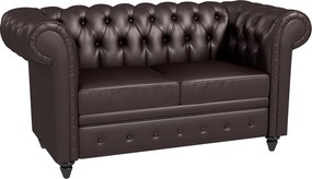 HOMCOM Canapea cu 2 locuri in stil Chesterfield din piele ecologica, lemn si metal, canapea clasica cu perna detasabila, 160x84x80 cm, maro