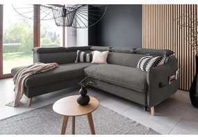 Colțar gri închis extensibil cu tapițerie din catifea (cu colț pe partea stângă ) Sweet Harmony – Miuform