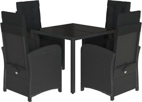 vidaXL Set mobilier de grădină cu perne, 5 piese, negru, poliratan