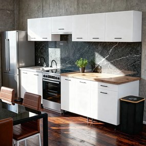 Unitate de bucătărie Primo 280 cu blat de lucru din stejar charlestone alb