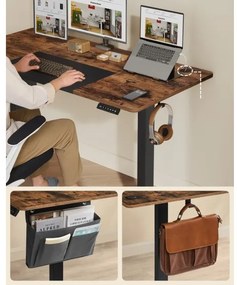 Birou reglabil pe înălțime SOLEA-X maro/negru