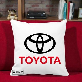 Perna Personalizata cu emblema Toyota, 40x40 cm, Alba Mata, Husa Detasabila, Perna Inclusa, BEKZ®