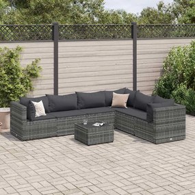 vidaXL Set mobilier de grădină cu perne, 7 piese, gri, poliratan