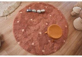 Covor pentru copii cărămiziu lavabil/țesut manual din bumbac ø140 cm Round Dot Chestnut – Lorena Canals