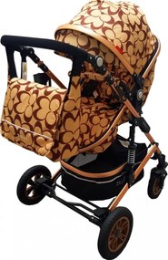 Carucior nou nascuti 3 in 1 Baby Care™ PRO 531, Cu geanta bebe, Cadru Aluminiu Gold , Amortizoare, Roti din cauciuc plin AVE, Landou, Scoica auto,