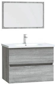 Set mobilier de baie, 2 piese, gri sonoma, lemn prelucrat sonoma gri, Dulap pentru chiuveta + oglinda, 1