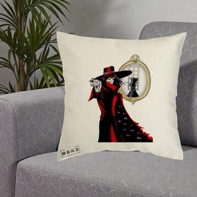 Perna Personalizata Hellsing Alucard cu Pistoale, 40x40 cm, Ecru, Husa Detasabila, Perna Inclusa, BEKZ®