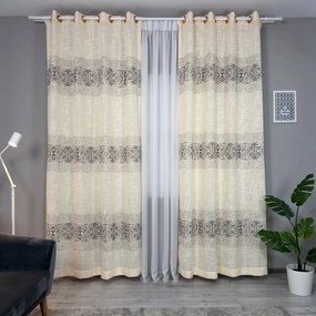 Set două Draperii (Opacitate 60%), din In texturat, cu Model imprimat, Gata lucrate (Inele galerie), Culoare Bej + Gri, Dimensiuni draperie 160x260 cm (x2), Brand Originalio