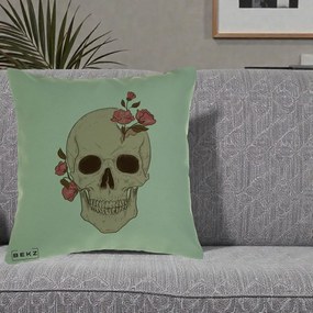 Perna Decorativa Craniu Floral Gothic, 40x40 cm, Verde, Husa Detasabila, Perna Inclusa, BEKZ®