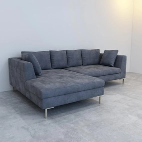 COLTAR CATIFEA LUX CONCEPT, 240X160X69 CM, CULOARE GRI INCHIS, MONTAJ DREAPTA, SEZUT SPUMA, CADRU LEMN, PICIOARE INOX, PERNE INCLUSE