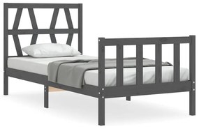 3192478 vidaXL Cadru de pat cu tăblie, gri, 90x200 cm, lemn masiv
