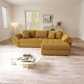 Colțar extensibil dumonde cu ladă de depozitare si sezut confortabil din spuma high-density, Loana Ambience Mustar II 270x185 cm