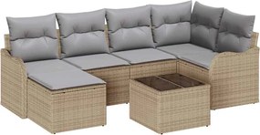 vidaXL Set de canapele pentru grădină cu pernă 7 pcs Bej Rattan poli