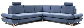 Canapea colțar extensibilă tapițată cu spațiu de depozitare, în formă de L AVESTA, albastră