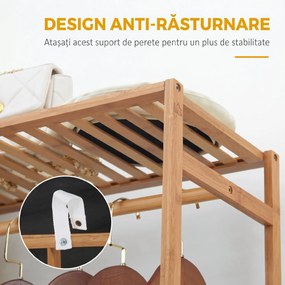 HOMCOM Suport pentru Haine din Bambus cu Rafturi pe 6 Niveluri și Bară pentru Haine, Stender pentru Dormitor și Hol, Design Modern, 90x30x145 cm, Lemn Natural | Aosom Romania