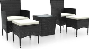 vidaXL Set mobilier bistro grădină 3 piese negru poliratan și sticlă